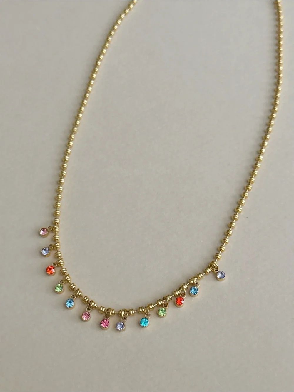 Multicolor Dangle Crystal Necklace D215 - Picture 7 of 8